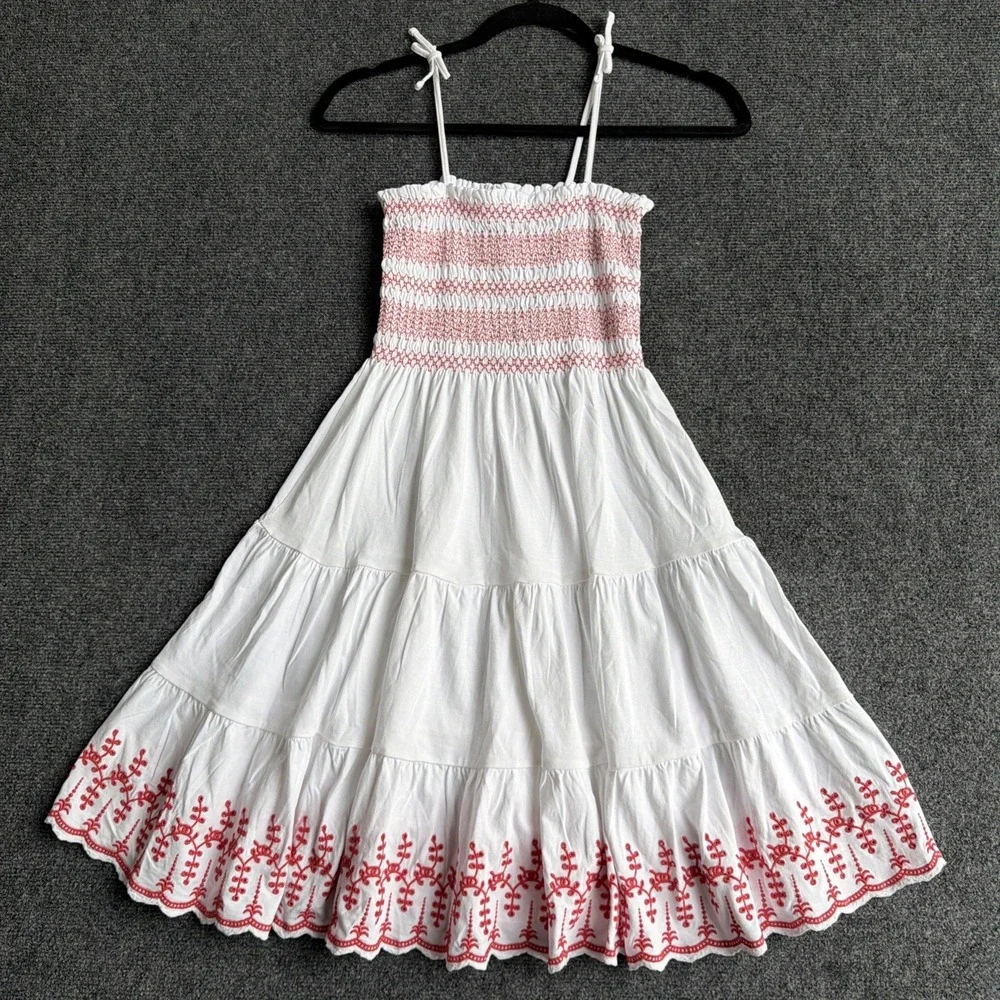Polo Ralph Lauren Girls Dress NWT 10/12 Smocked Eyelet Jersey Dress Red White